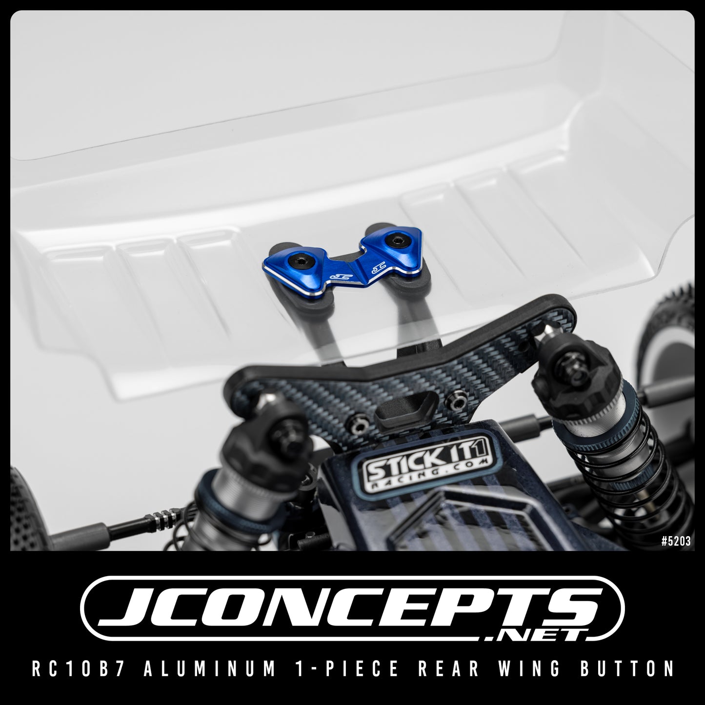RC10B7 aluminum 1-piece rear wing button - black