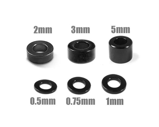 MR33 Aluminium 3mm Shim Set 0.5/0.75/1/2/3/5mm 10 each (60) - Black