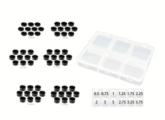 MR33 Aluminum 3mm Shim Set 1.25/1.75/2.25/2.75/3.25/3.75mm 10 each (60) - Black