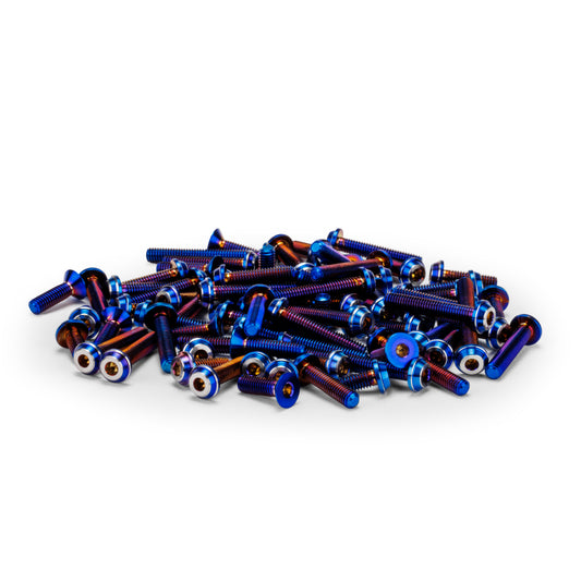 RC10B7 Titanium Top Hat Screw Set, Upper - 77pc, Brunt Blue